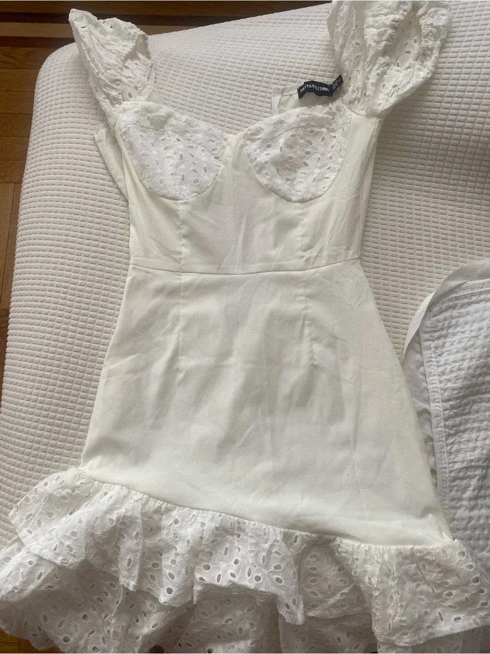 Alice McCall White Eyelet Ruffle Mini Dress with Sweetheart Bodice - Picture 1 of 1